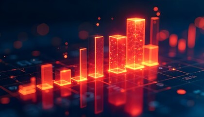 A glowing bar graph illustrating financial progress and data analysis in a digital interface.