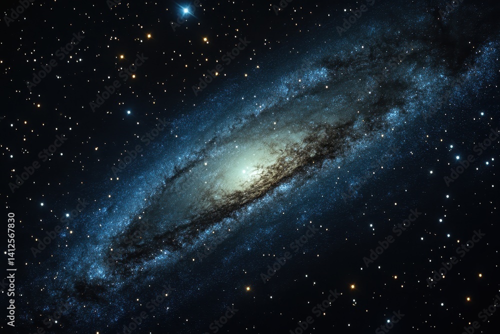 Poster captivating view of a spiral galaxy illuminated by countless stars in the vast universe