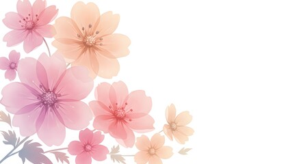 Fototapeta premium A cluster of watercolor flowers in soft pink and orange, a beautiful spring arrangement.