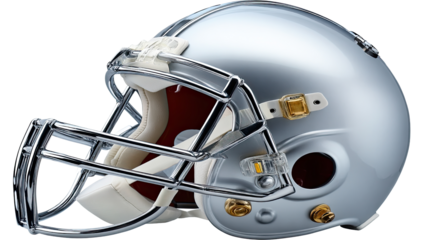 Steel Guardian: A gleaming silver helmet, the epitome of American football, stands as a symbol of protection and athleticism. The detailed design evokes a sense of power and competition.