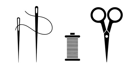 Vintage tailor Sewing set silhouette Tailoring and Sewing Icons Elements Set, sewing machines set silhouette, vector on white background, Sewing Silhouette Icons, Sewing Symbols, Black Symbols.