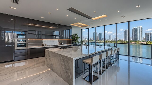 Modern, luxury kitchen with city views