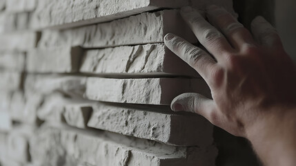 Mason stacking bricks for a wall. Featuring masonry construction and building