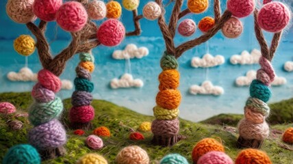 Fototapeta premium Bright and unusual spring landscape: blooming fields, green grass, vibrant flowers, and sunny skies creating an atmosphere of freshness and nature.