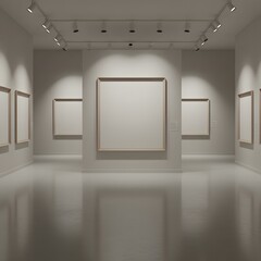 Obraz premium An elegant art gallery interior featuring empty frames and bright spotlights.