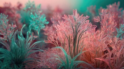 Bright and unusual spring landscape: blooming fields, green grass, vibrant flowers, and sunny skies creating an atmosphere of freshness and nature.
