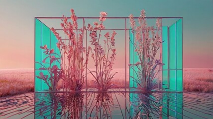 Bright and unusual spring landscape: blooming fields, green grass, vibrant flowers, and sunny skies creating an atmosphere of freshness and nature.