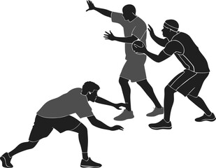 Silhouette of Three Basketball Players Engaging in an Offensive and Defensive Play
