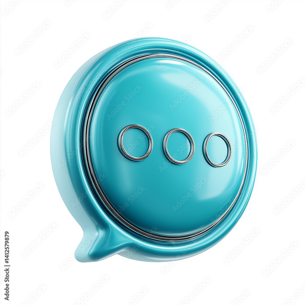 Poster glossy cyan speech bubble showing typing status on white background