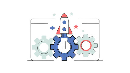 Obraz premium gear mechanism powering startup concept on white background
