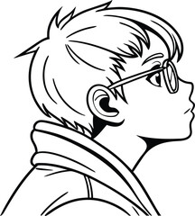 Profile view of a thoughtful anime boy in glasses.