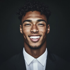 Fototapeta premium Business man on clean background, close up portrait of a smiling man in a suit