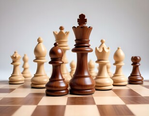 wooden chess pieces on a white