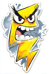 cartoon lightning bolt with angry face and wild energy