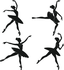 A collection of black silhouettes of ballerinas in graceful poses, showcasing the beauty and elegance of ballet. © MST. THAMIN BEGUM