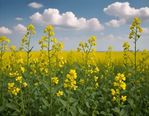 yellow rapeseed on a background of the sky. selective focus on color. canola field with ripe rapeseed, agricultural background.