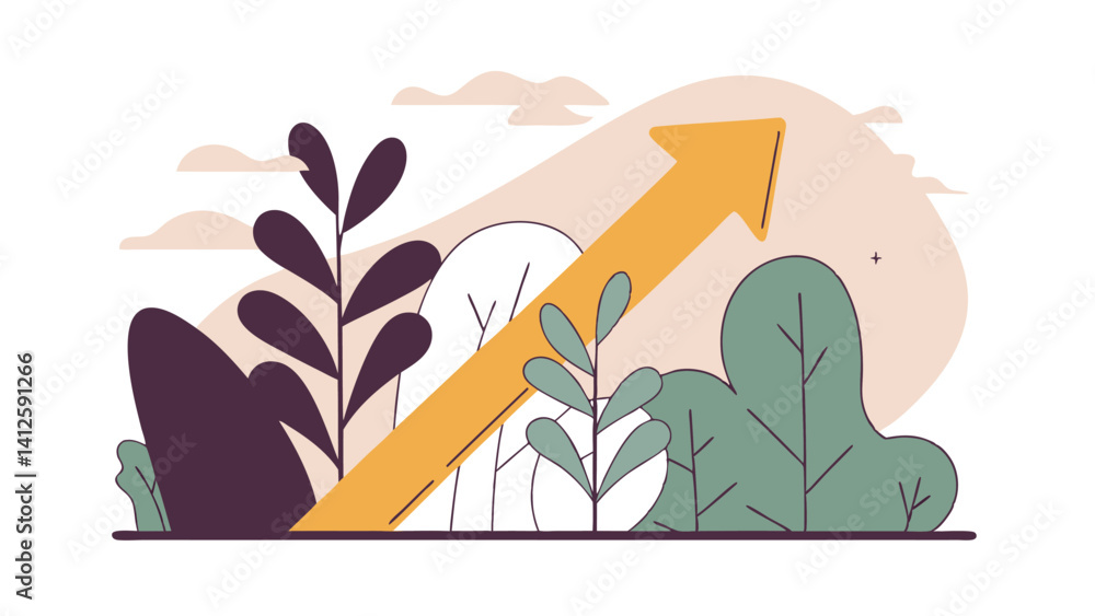 Poster inspirational arrow going up on white background with graph