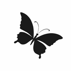 Elegant Black Butterfly Silhouette Against White Background
