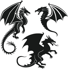  Dragon Silhouettes Against a White Background