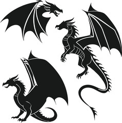  Dragon Silhouettes Against a White Background