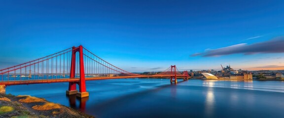 Naklejka premium Converging lines of Forth Road & Rail Bridges, Edinburgh skyline, Road Bridge, Europe