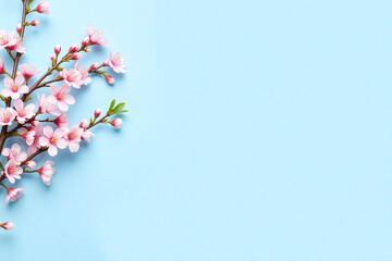 pink cherry blossoms on a blue background