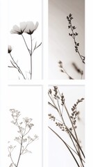Naklejka premium Elegant botanical collage featuring delicate floral and plant silhouettes on a minimalist white background for timeless beauty