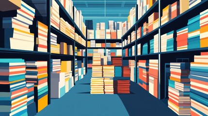 Vast warehouse filled with stacks of books on shelves.