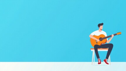 Young Man Playing Acoustic Guitar on Simple Background