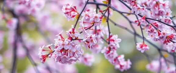 Obraz premium Delicate purple blossoms, watercolor style, gentle sway, peaceful scene, beauty, magical