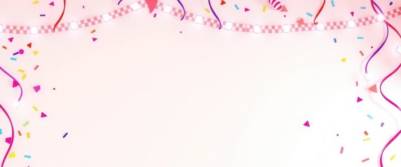 Light background with vibrant curved checkered lines, confetti polka dots, and striped elements, colorful, checkered