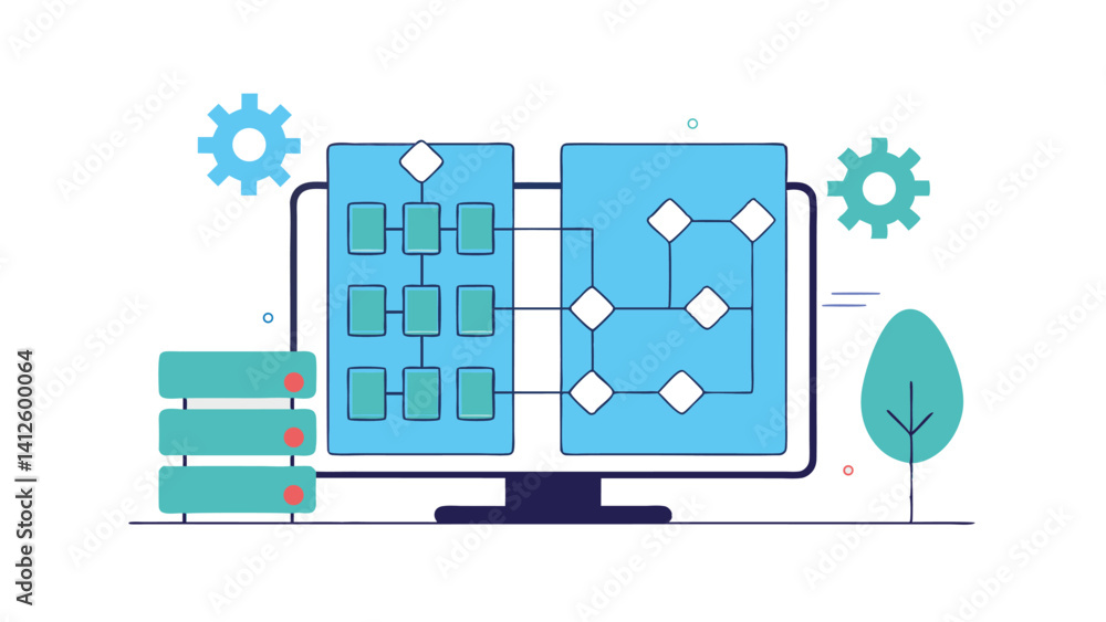 Poster machine learning process concept on white background