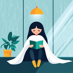 Cozy Reading Moment with a Girl and a Book in a Calm Environment