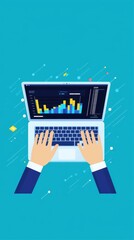 Hands on Laptop Analyzing Colorful Data Charts in Modern Workspace