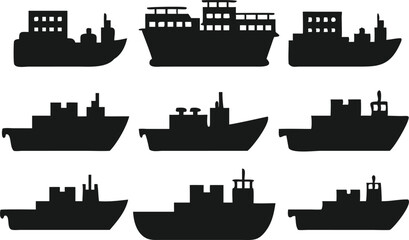 Obraz premium cargo ships silhouettes against a white background