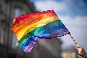 Fototapeta premium A vibrant rainbow flag waving in the wind, celebrating lgbtq+ pride and visibility.