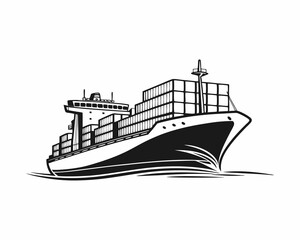 Obraz premium Powerful Cargo Ship Silhouette Moving Through Water