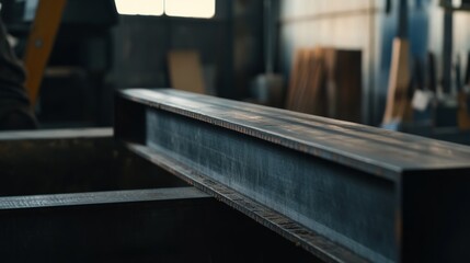 Steelworker measuring and cutting metal beams. Featuring precision and craftsmanship
