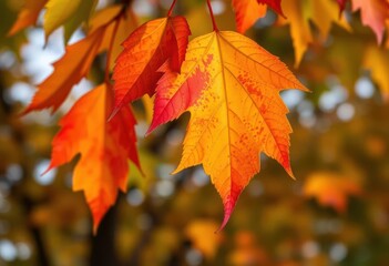 Obraz premium Close-up of a vibrant, colorful autumn leaf falling from a tree, leaves, wildlife