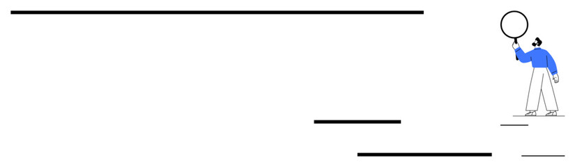 Fototapeta premium Person holding a magnifying glass examines horizontal lines, symbolizing research, curiosity, or information analysis. Ideal for analytics, exploration, problem-solving, discovery, research