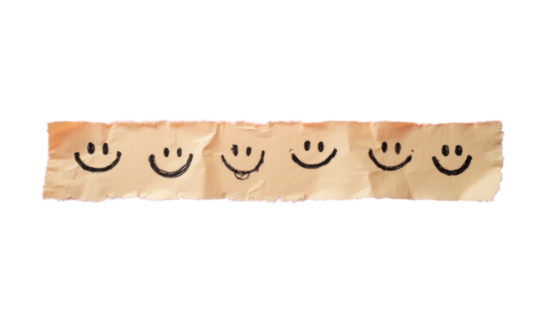 Smiley Faces on Paper Strip, Happy Mood, transparent background.