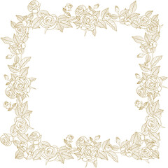 Vintage frame with roses on beige background. Vector illustration.