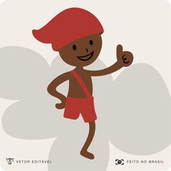 Saci Pererê. Fantastic Creature of Brazilian Folklore happy. Brazilian Vector. Brazilian legends and tales.