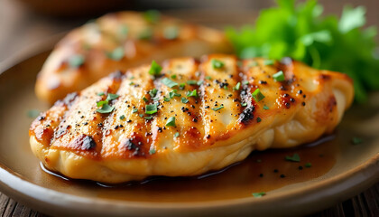Grilled Chicken Breast with Rice and Herbs.
