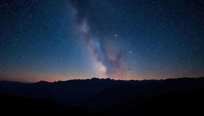 Fototapeta premium Starry night sky over serene, dark mountain range, dark matter, night
