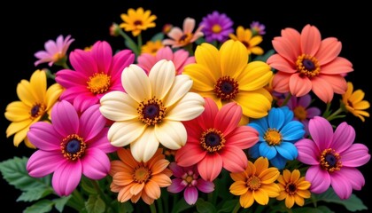 Fototapeta premium Colorful Blooms A cluster of cartoonish blooms in energetic colors, highlighting happiness and vitality.
