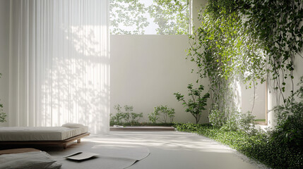 Serene Minimalist Interior with Fresh Greenery Accents
