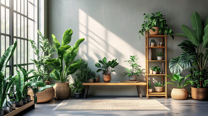 Serene Workspace with Lush Greenery Bringing Nature Indoors