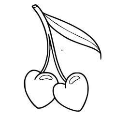 romantic cherry hearts and bow outline drawing