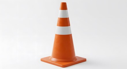 Traffic Cone - Road Safety: A striking orange traffic cone, a symbol of road safety, with its distinctive white stripes, stands prominently against the plain backdrop.